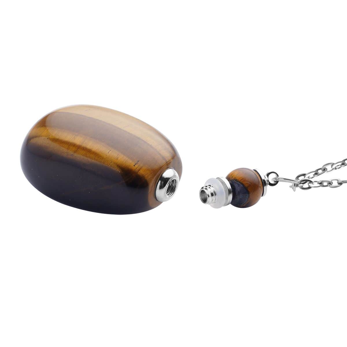 Tiger's Eye 90.00 ctw Perfume Bottle Pendant Necklace 24 Inches in Silvertone image number 4