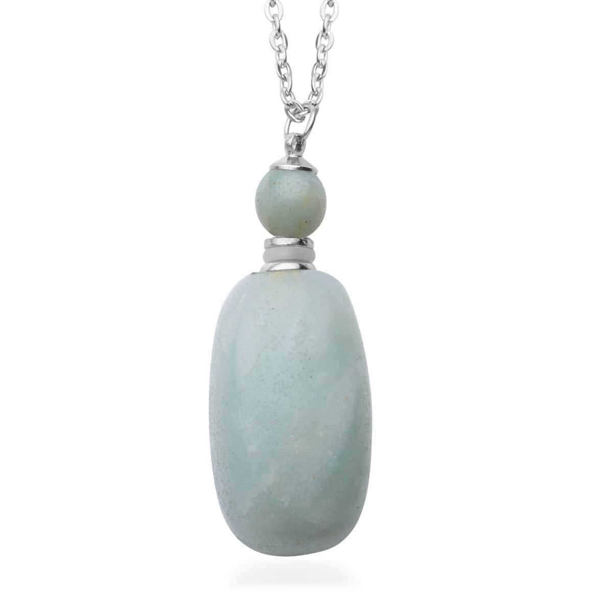 Amazonite 90.00 ctw Perfume Bottle Pendant Necklace 24 Inches in Silvertone image number 0