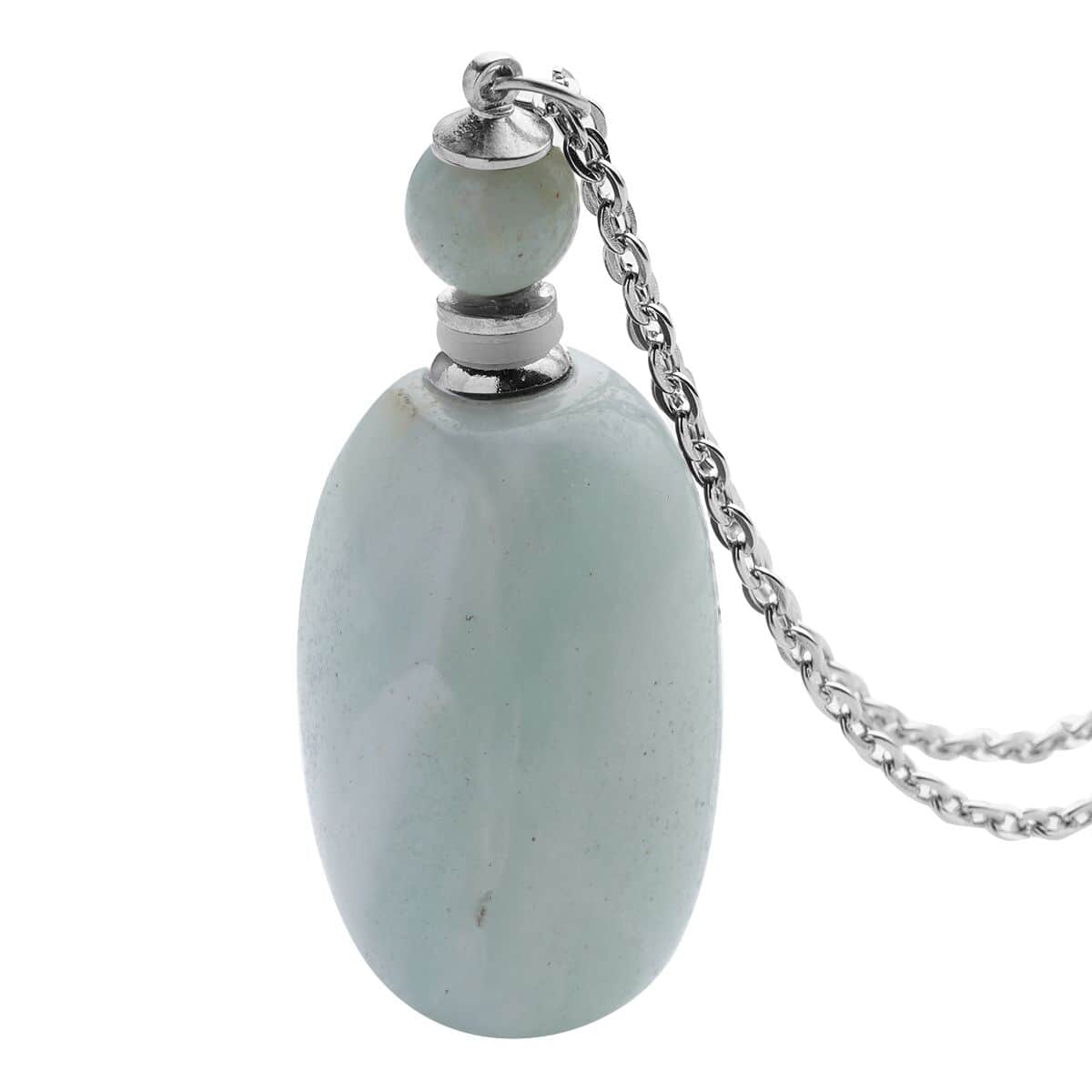 Amazonite 90.00 ctw Perfume Bottle Pendant Necklace 24 Inches in Silvertone image number 3