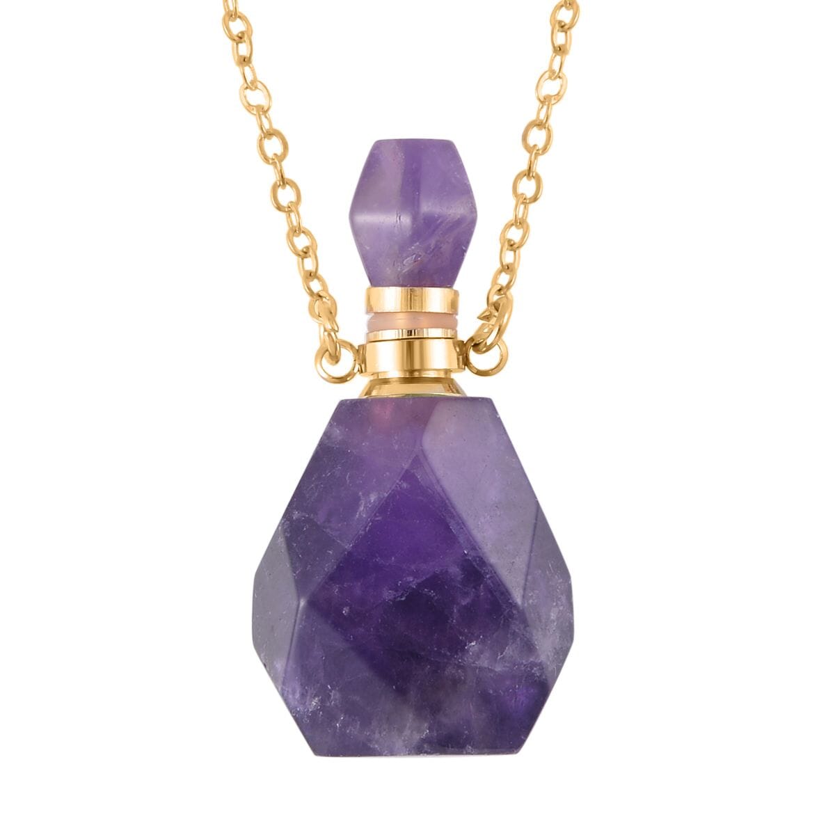 Amethyst Perfume Bottle Pendant Necklace 18-20 Inches in Goldtone 90.00 ctw image number 0