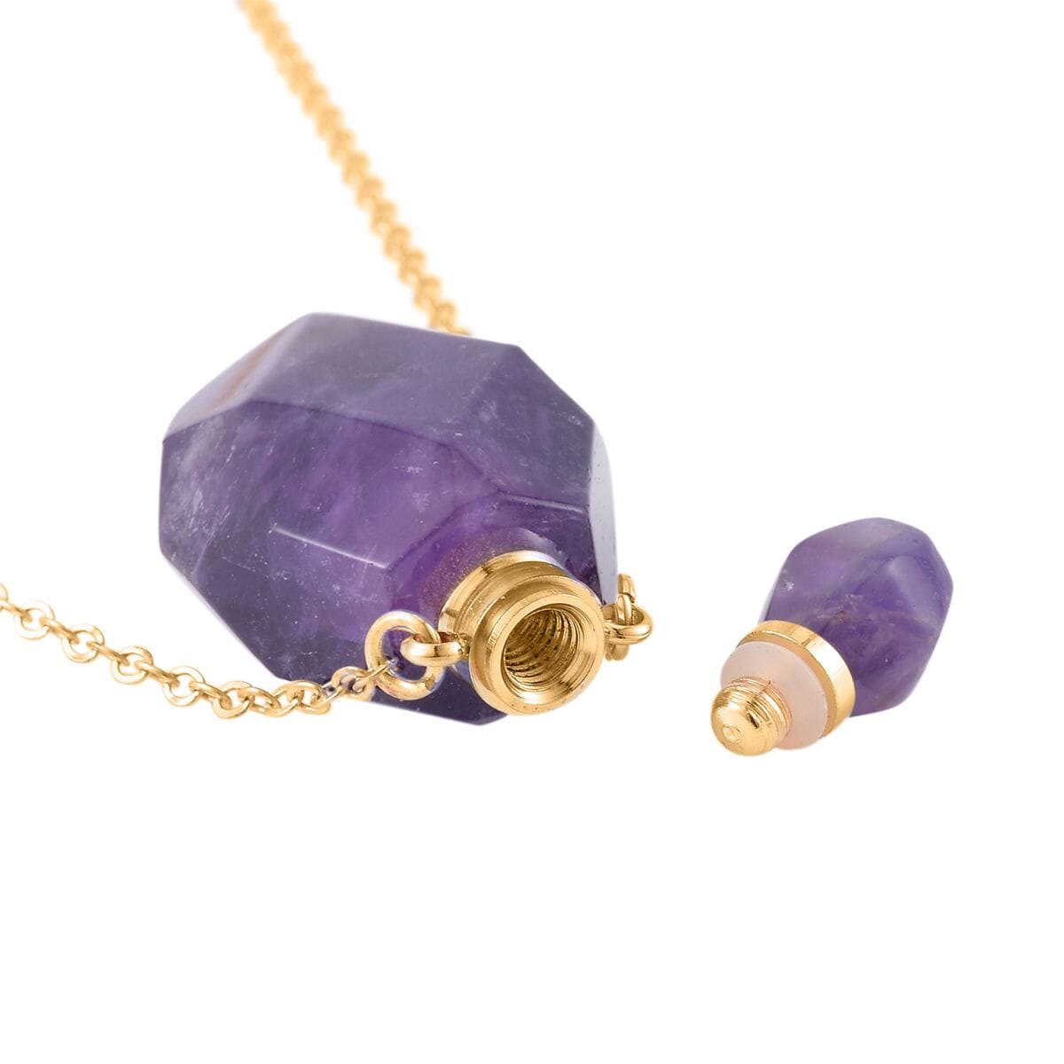 Amethyst Perfume Bottle Pendant Necklace 18-20 Inches in Goldtone 90.00 ctw image number 2