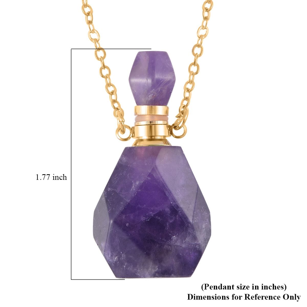 Amethyst Perfume Bottle Pendant Necklace 18-20 Inches in Goldtone 90.00 ctw image number 3