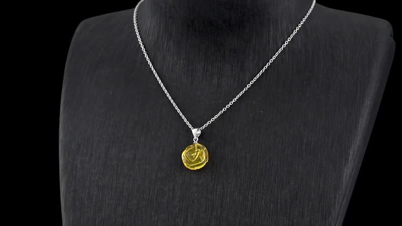 Baltic Amber Carved Flower Pendant in Sterling Silver with Stainless Steel Necklace 20 Inches