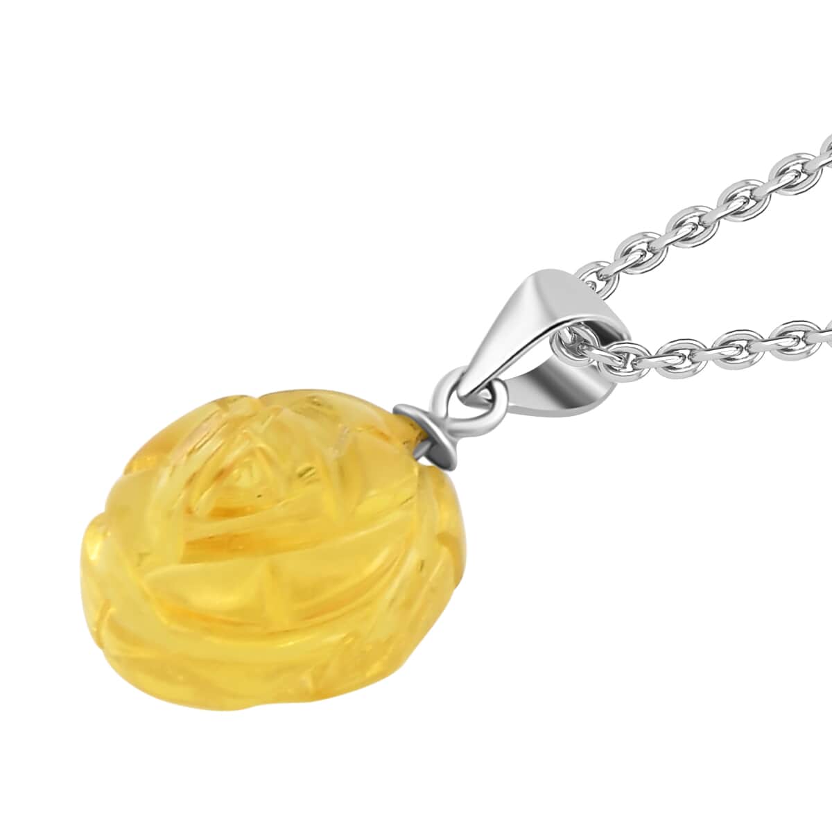 Baltic Amber Carved Flower Pendant in Sterling Silver with Stainless Steel Necklace 20 Inches image number 3