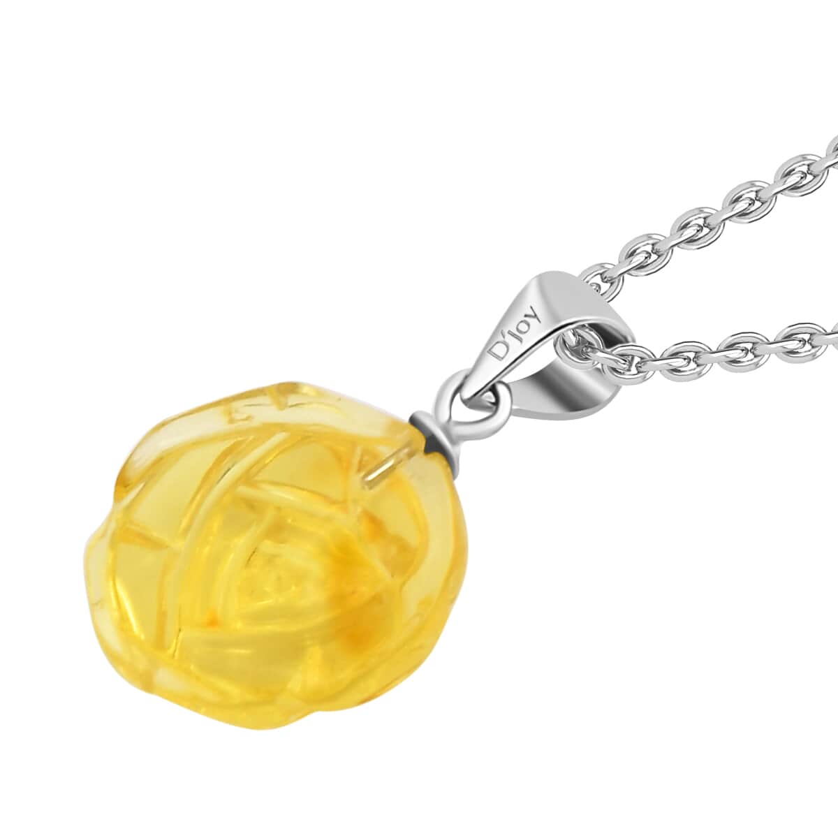 Baltic Amber Carved Flower Pendant in Sterling Silver with Stainless Steel Necklace 20 Inches image number 4