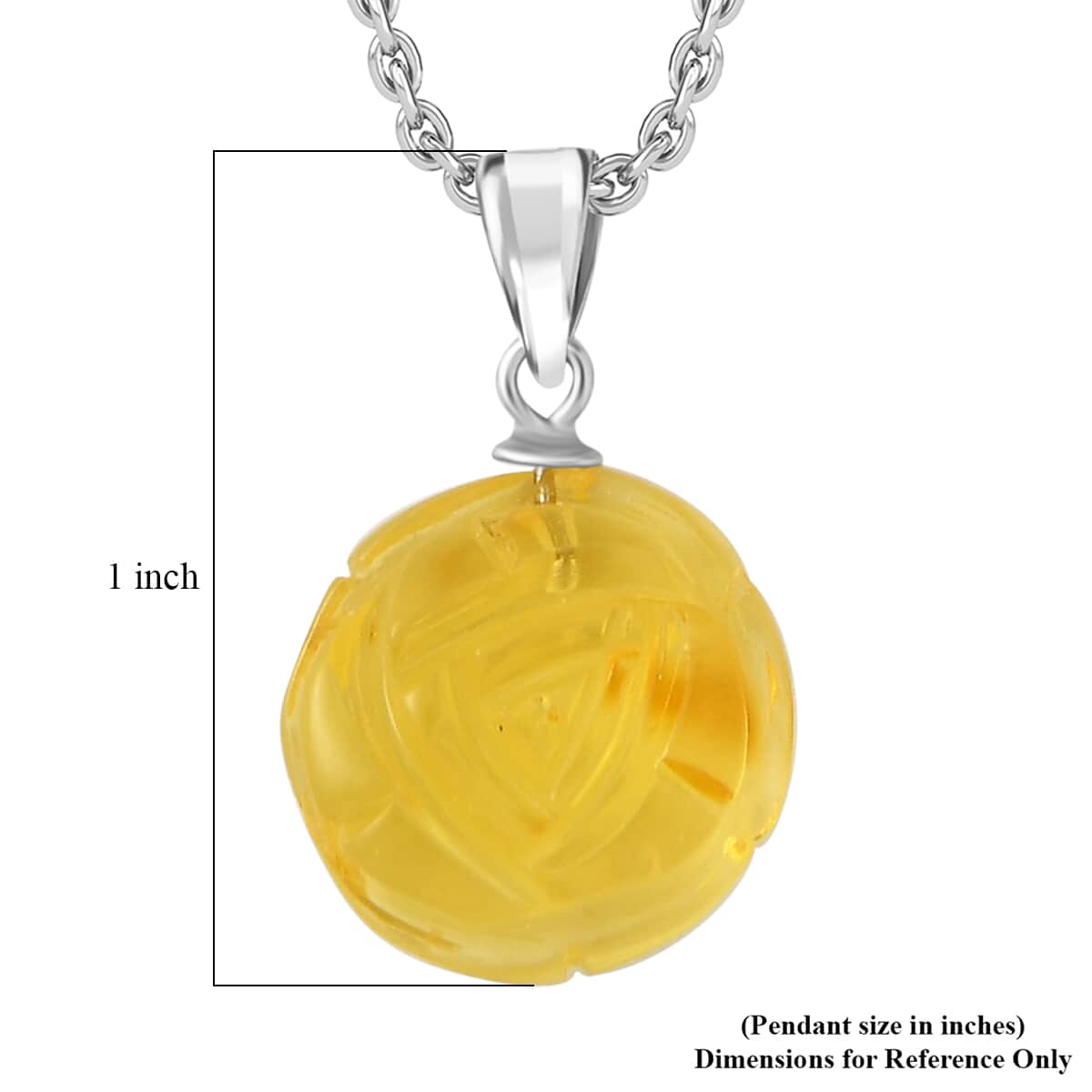 Baltic Amber Carved Flower Pendant in Sterling Silver with Stainless Steel Necklace 20 Inches image number 5