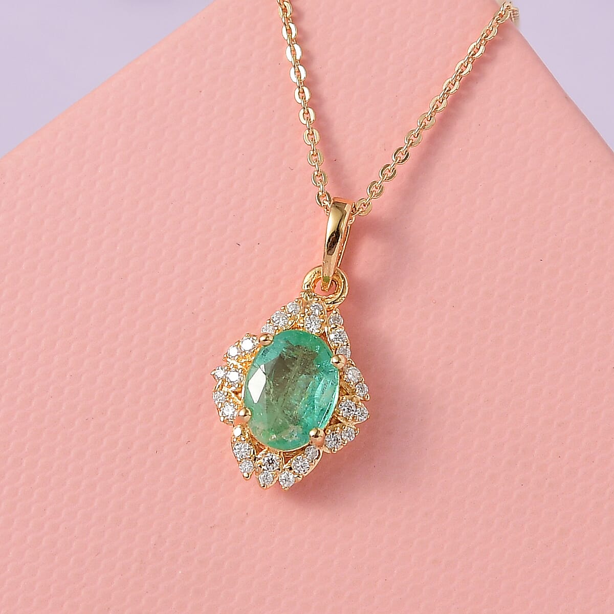 Ethiopian Emerald and Moissanite Pendant Necklace 20 Inches in Vermeil Yellow Gold Over Sterling Silver 1.25 ctw image number 1