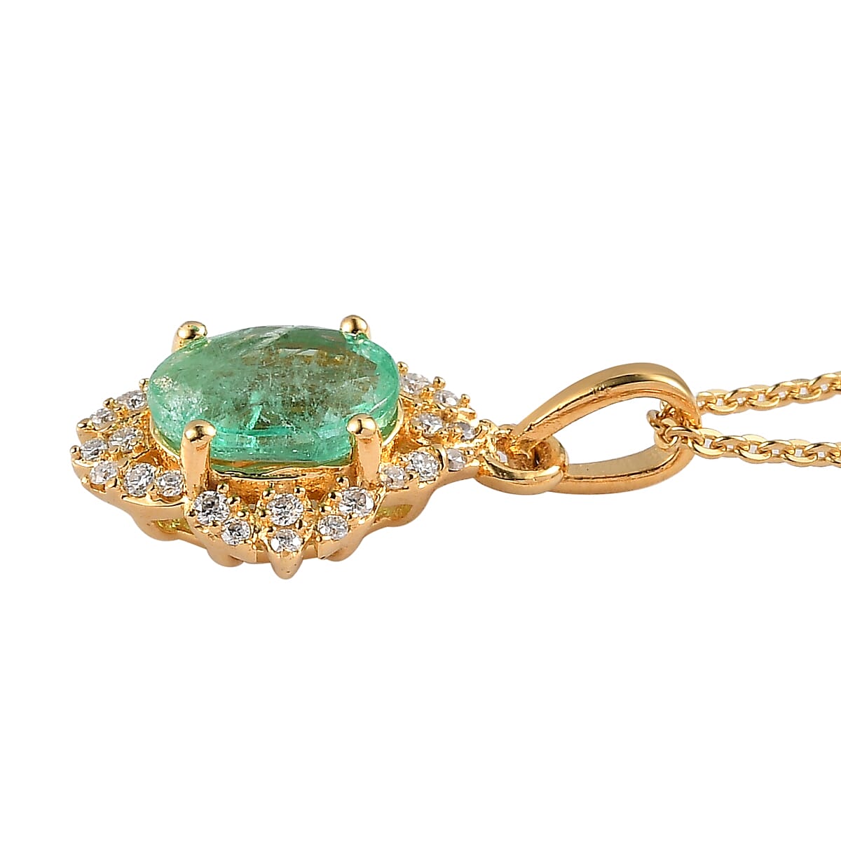 Ethiopian Emerald and Moissanite Pendant Necklace 20 Inches in Vermeil Yellow Gold Over Sterling Silver 1.25 ctw image number 3