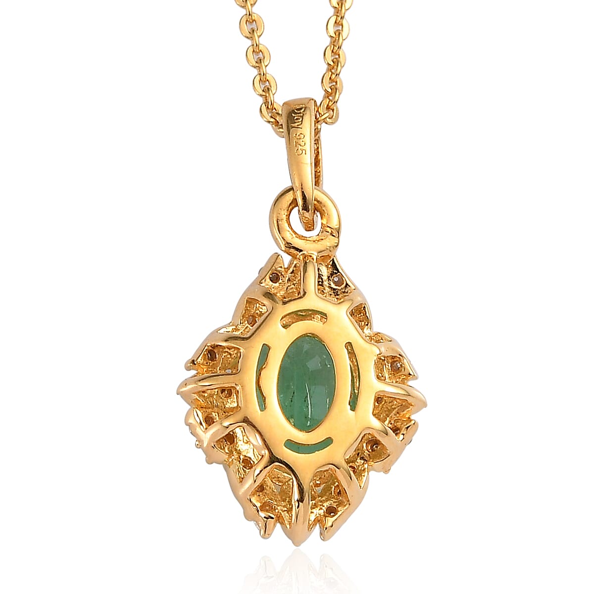 Ethiopian Emerald and Moissanite Pendant Necklace 20 Inches in Vermeil Yellow Gold Over Sterling Silver 1.25 ctw image number 4