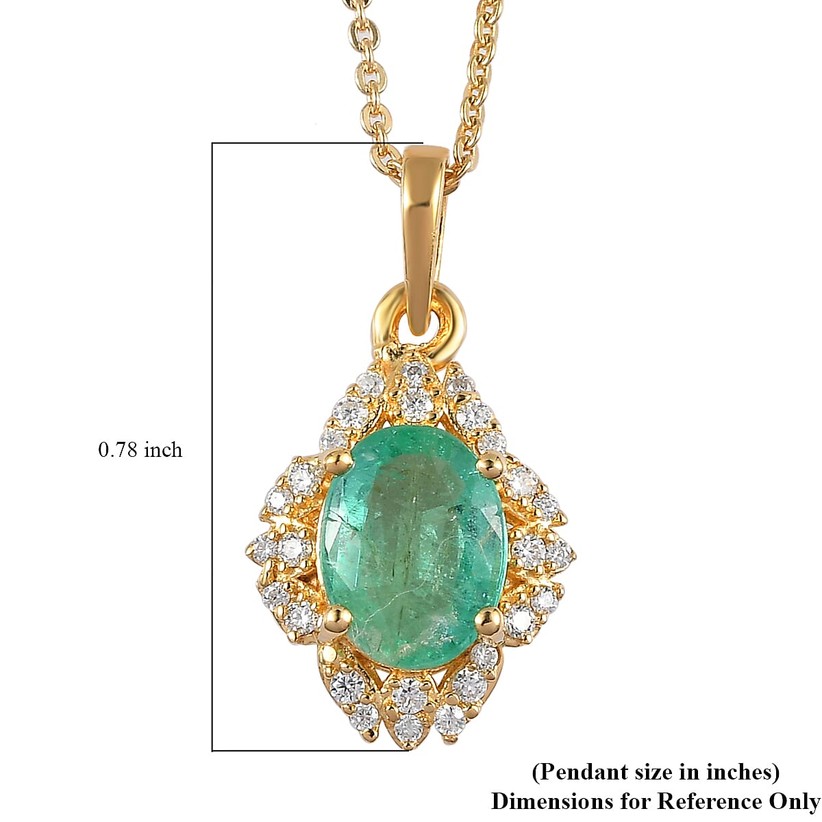 Ethiopian Emerald and Moissanite Pendant Necklace 20 Inches in Vermeil Yellow Gold Over Sterling Silver 1.25 ctw image number 6