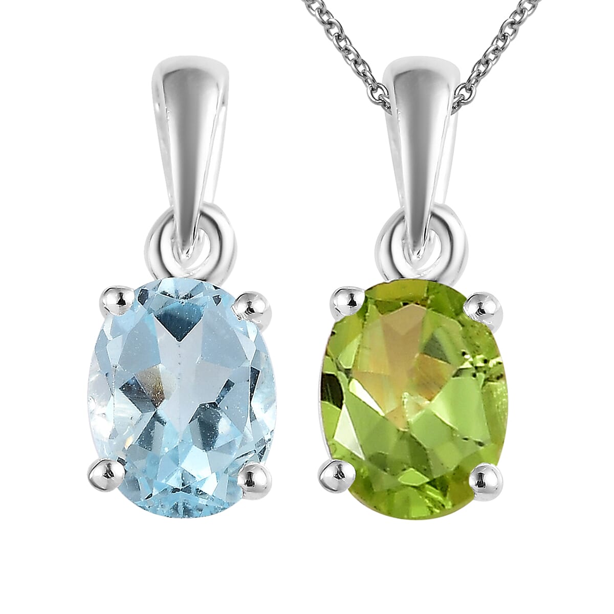Peridot, Sky Blue Topaz Set of 2 Pendant with Necklace (20 Inches) in Sterling Silver and Stainless Steel 2.65 ctw image number 0