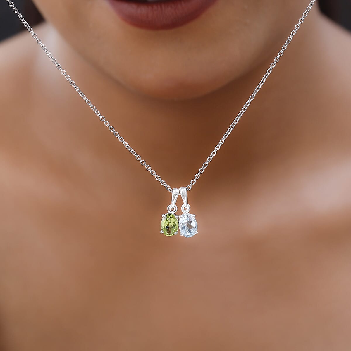 Peridot, Sky Blue Topaz Set of 2 Pendant with Necklace (20 Inches) in Sterling Silver and Stainless Steel 2.65 ctw image number 2