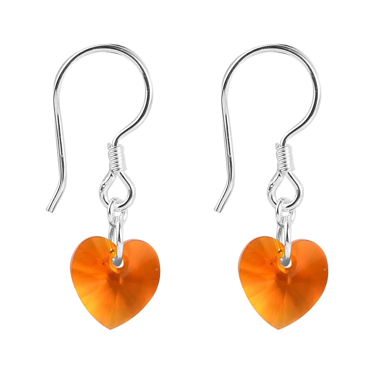 Tangerine Crystal Heart Pendant and Lever Back Earrings in Sterling Silver image number 5