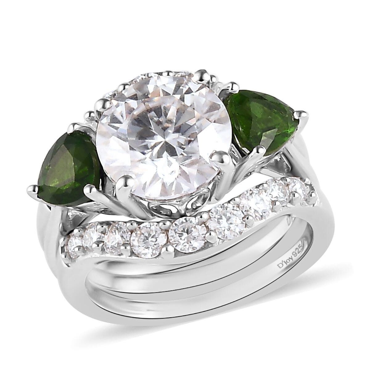 Moissanite and Chrome Diopside Set of 3 Stackable Ring in Platinum Over Sterling Silver (Size 6.0) 4.40 ctw image number 0