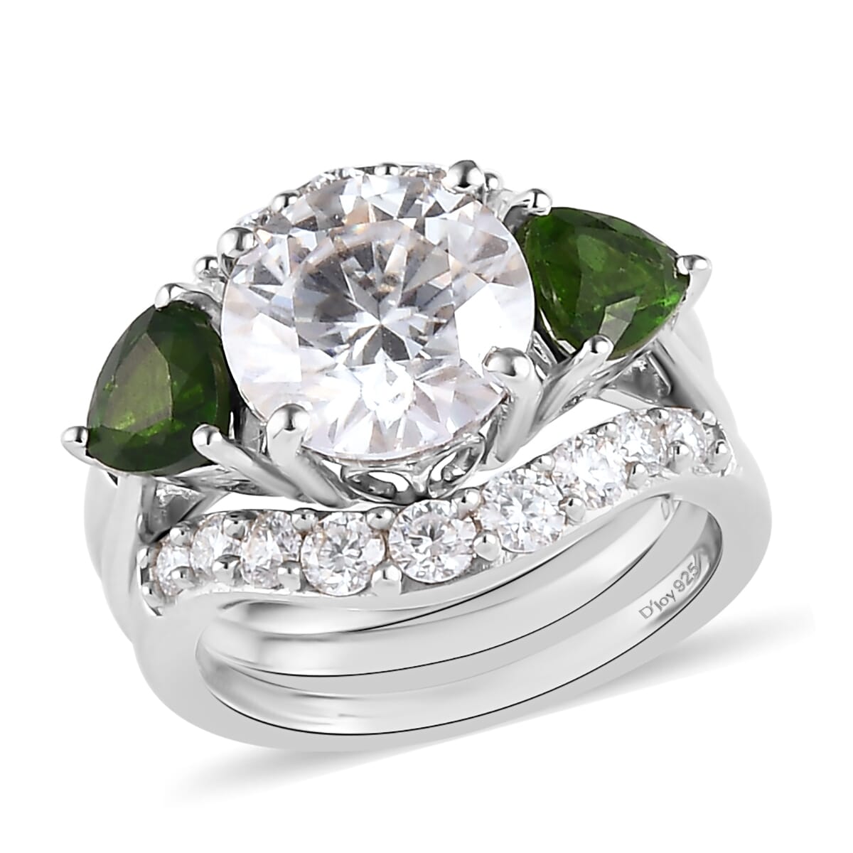 Moissanite and Chrome Diopside Set of 3 Stackable Ring in Platinum Over Sterling Silver (Size 9) 4.40 ctw image number 0
