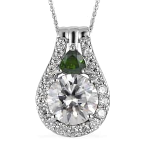 Moissanite and Chrome Diopside Pendant Necklace 20 Inches in Platinum Over Sterling Silver 3.75 ctw