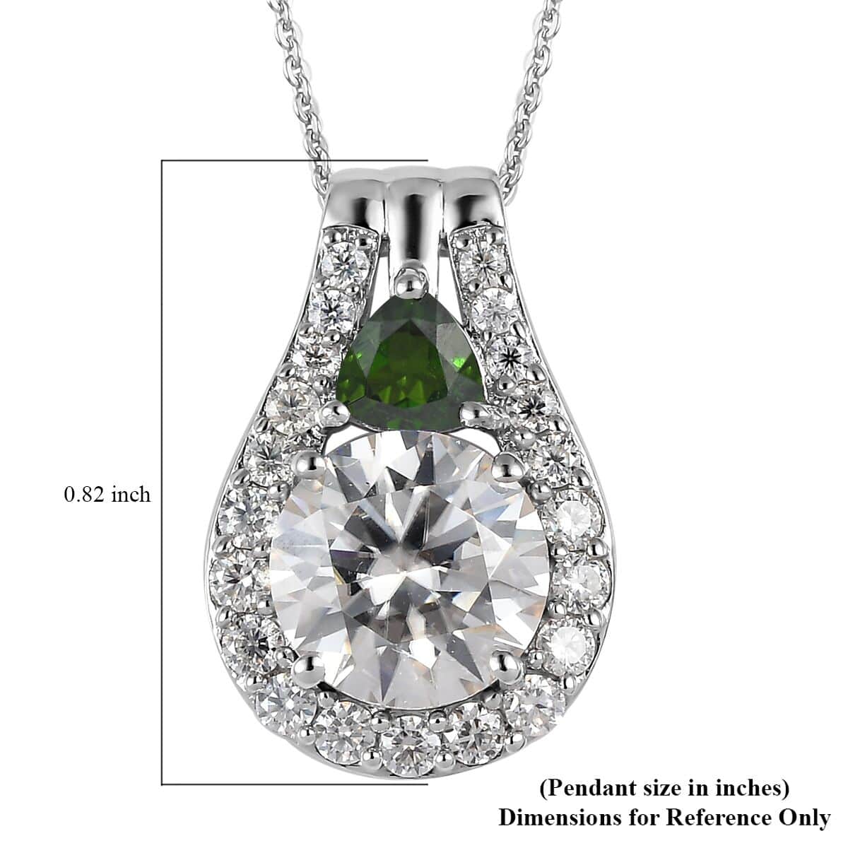 Moissanite and Chrome Diopside Pendant Necklace 20 Inches in Platinum Over Sterling Silver 3.75 ctw image number 6