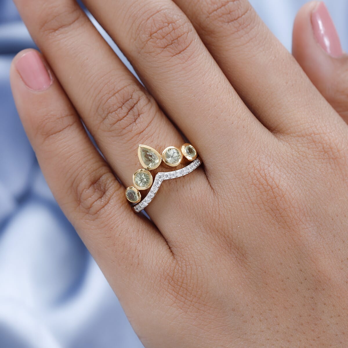 Natural Chrysoberyl and Moissanite Set of 2 Ring in Vermeil Yellow Gold Sterling Silver 1.15 ctw image number 2