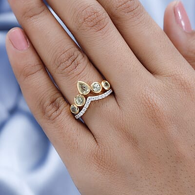 Natural Chrysoberyl and Moissanite Set of 2 Ring in Vermeil Yellow Gold Over Sterling Silver (Size 7.0) 1.65 ctw