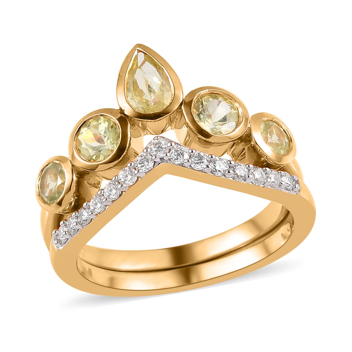 Natural Chrysoberyl and Moissanite Set of 2 Ring in Vermeil Yellow Gold Sterling Silver 1.15 ctw image number 3