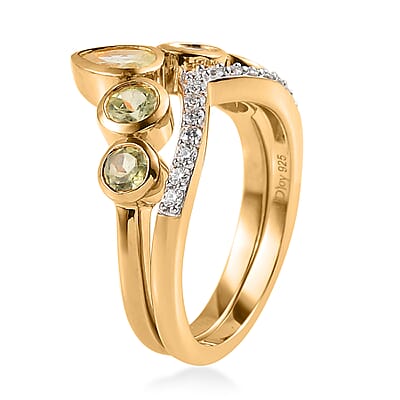 Natural Chrysoberyl and Moissanite Set of 2 Ring in Vermeil Yellow Gold Over Sterling Silver (Size 7.0) 1.65 ctw