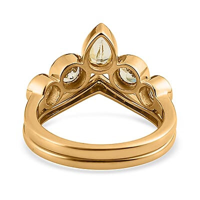 Natural Chrysoberyl and Moissanite Set of 2 Ring in Vermeil Yellow Gold Over Sterling Silver (Size 7.0) 1.65 ctw
