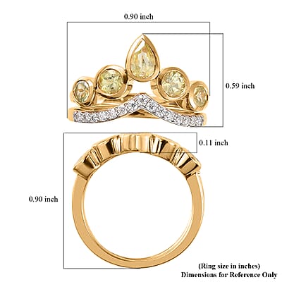 Natural Chrysoberyl and Moissanite Set of 2 Ring in Vermeil Yellow Gold Over Sterling Silver (Size 7.0) 1.65 ctw