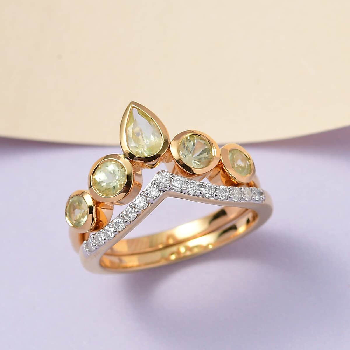 Natural Chrysoberyl and Moissanite Set of 2 Ring in Vermeil Yellow Gold Over Sterling Silver (Size 8.0) 1.65 ctw image number 1