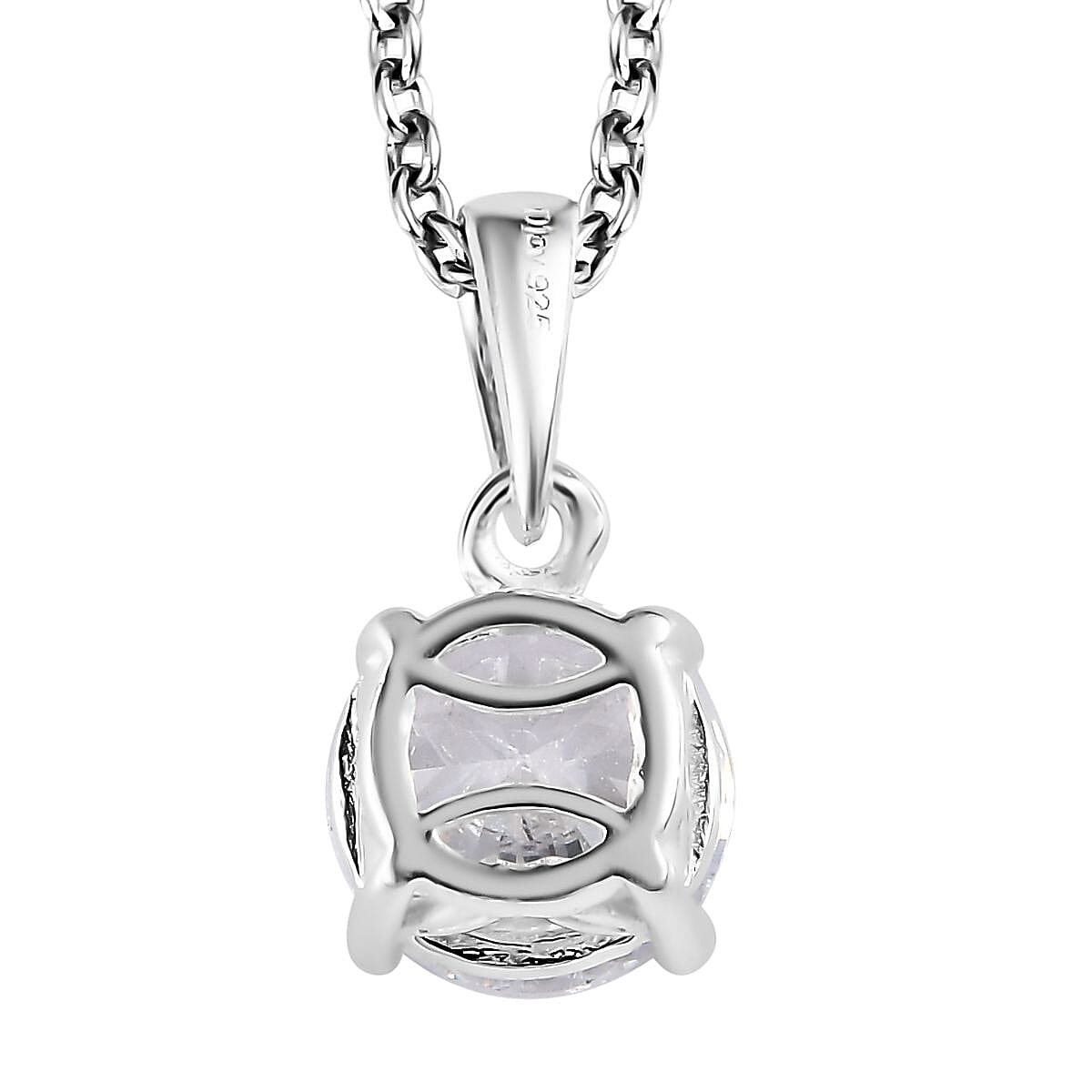 Simulated Diamond Solitaire Stud Earrings and Pendant in Sterling Silver with Stainless Steel Necklace 20 Inches
