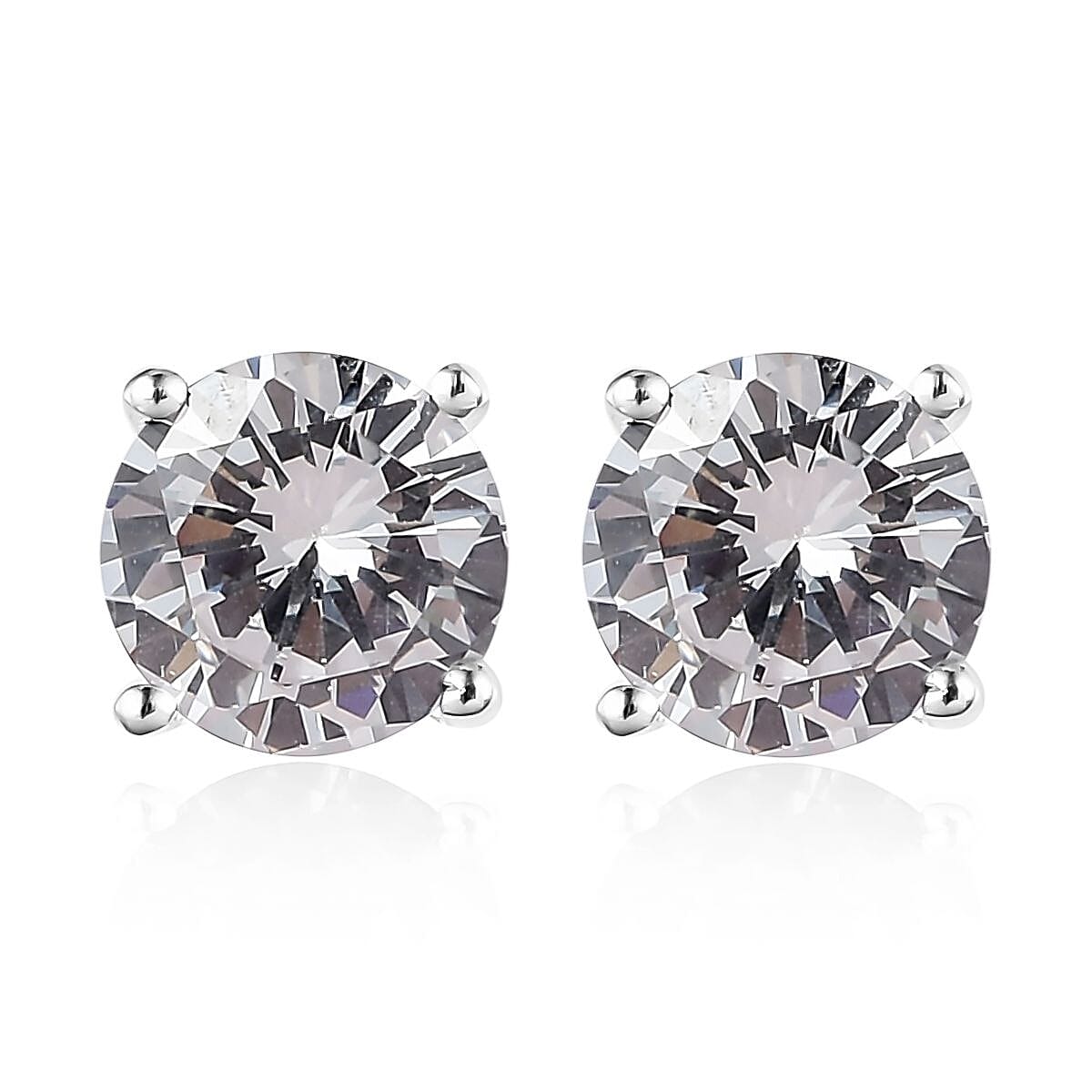 Simulated Diamond Solitaire Stud Earrings and Pendant in Sterling Silver with Stainless Steel Necklace 20 Inches