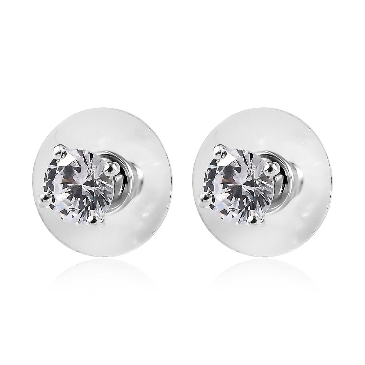 Simulated Diamond Solitaire Stud Earrings and Pendant in Sterling Silver with Stainless Steel Necklace 20 Inches