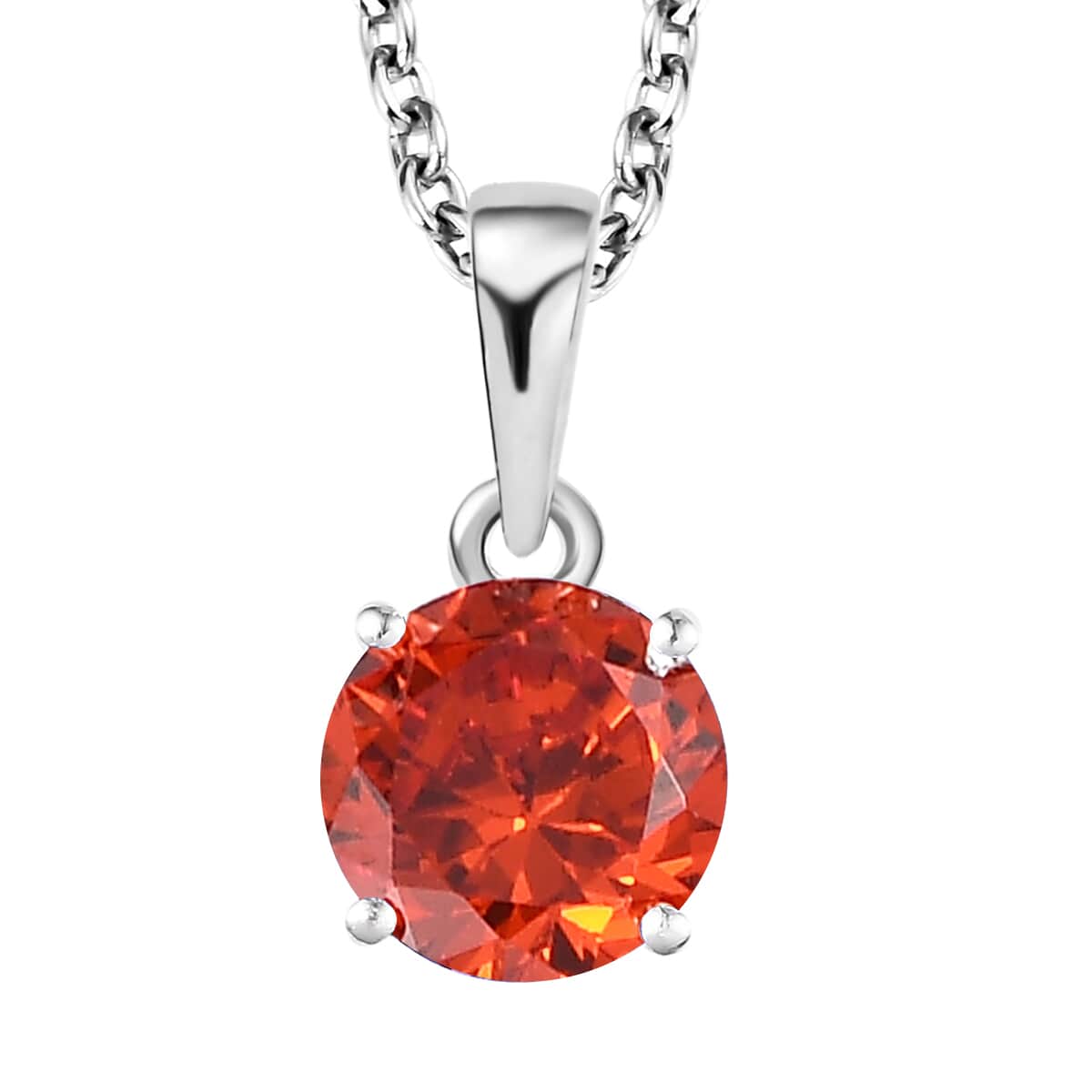 Simulated Orange Diamond Solitaire Stud Earrings and Pendant in Sterling Silver with Stainless Steel Necklace 20 Inches image number 3