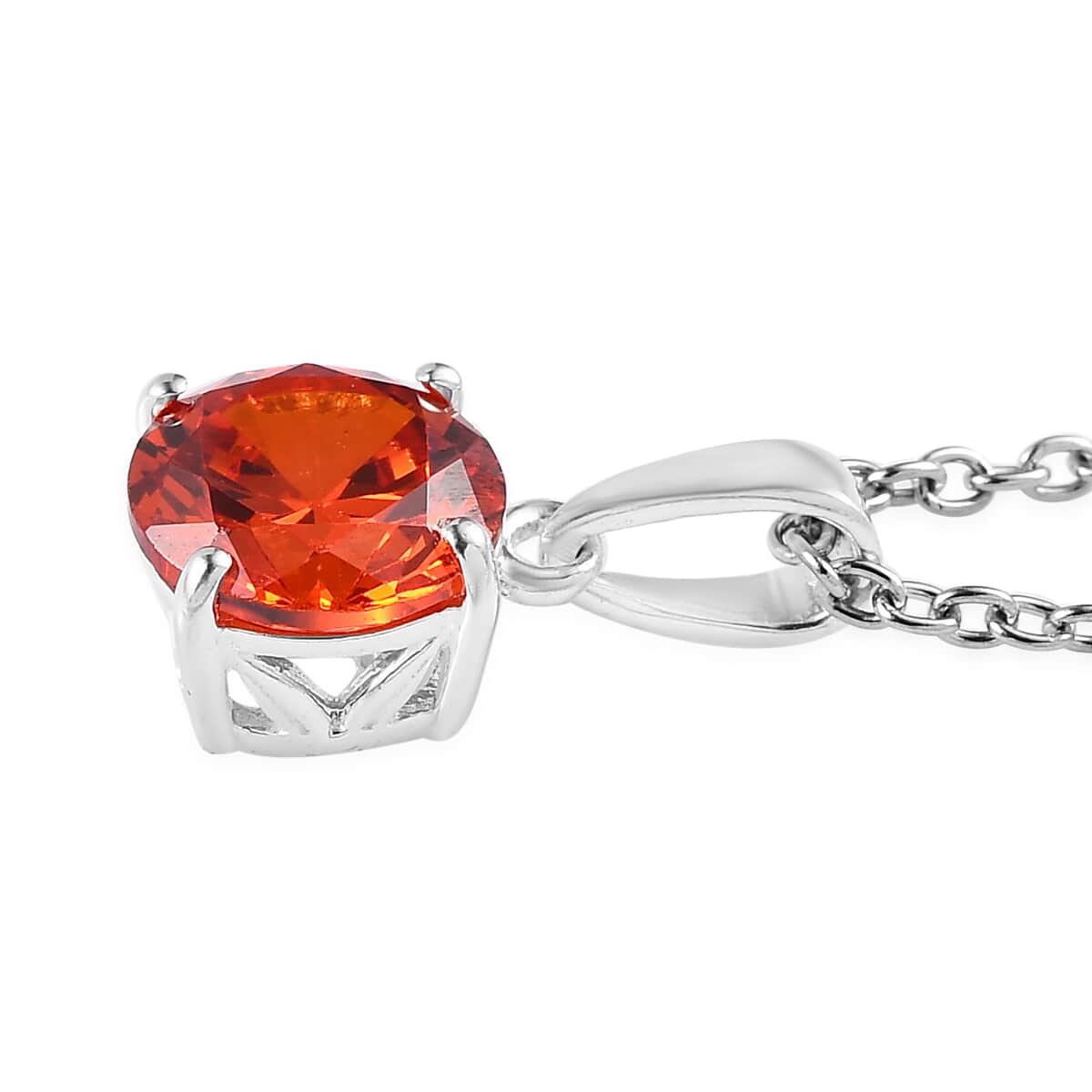Simulated Orange Diamond Solitaire Stud Earrings and Pendant in Sterling Silver with Stainless Steel Necklace 20 Inches image number 4