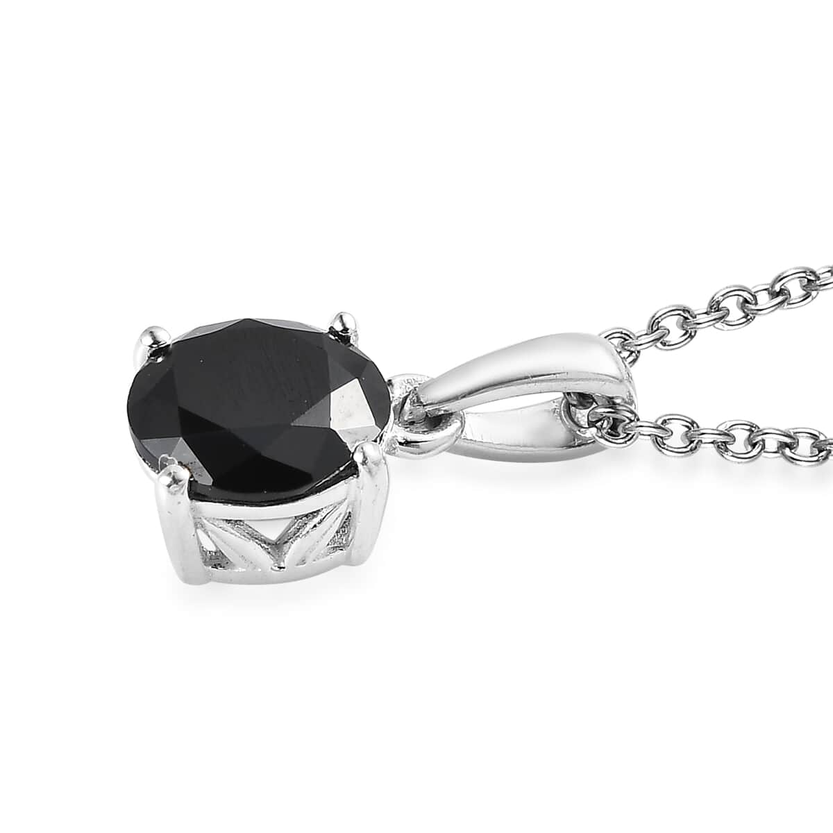 Simulated Black Diamond Solitaire Stud Earrings and Pendant in Sterling Silver with Stainless Steel Necklace 20 Inches image number 3