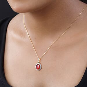 Canadian Ammolite and Multi Gemstone Halo Pendant Necklace 20 Inches in Vermeil YG Over Sterling Silver 0.50 ctw