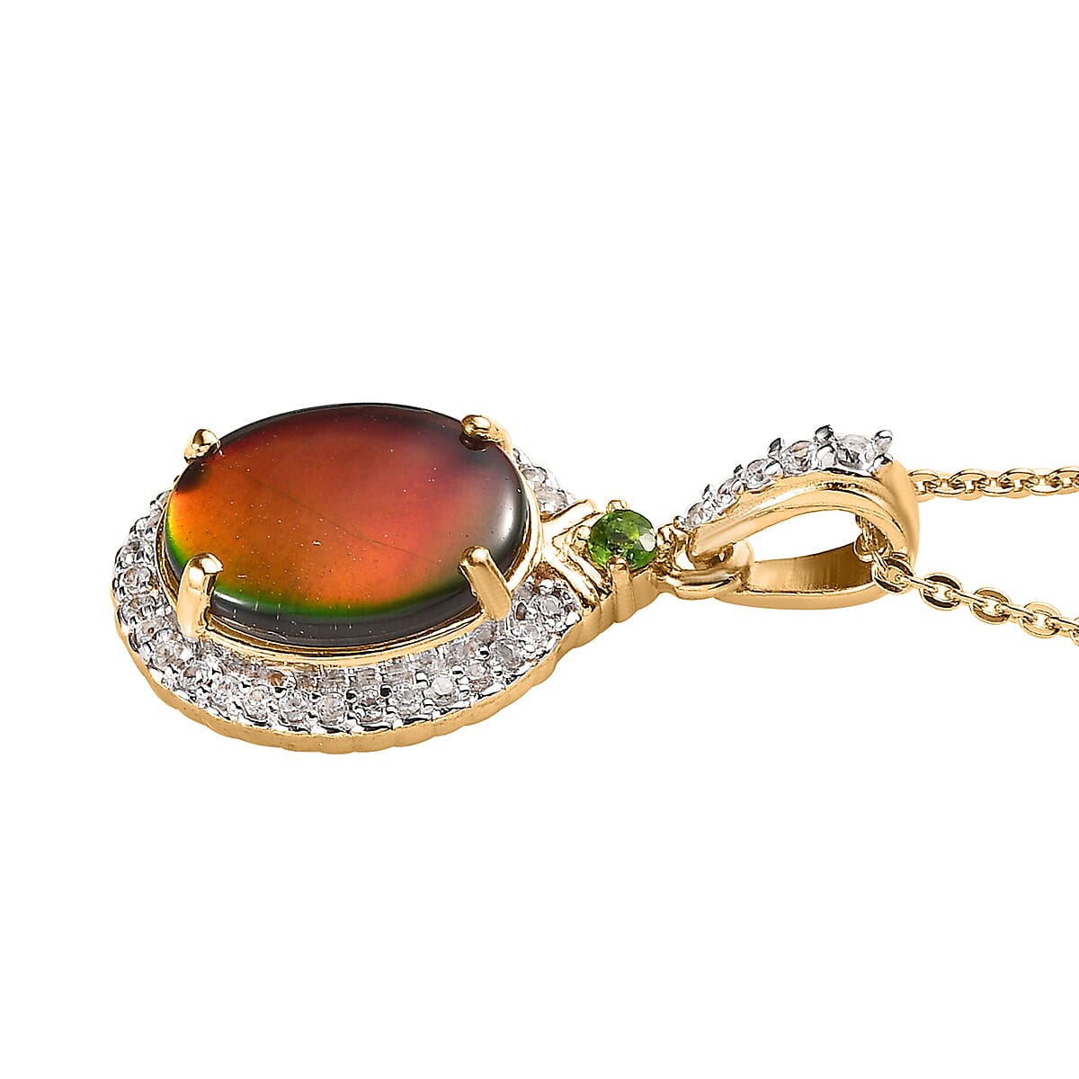 Canadian Ammolite and Multi Gemstone Halo Pendant Necklace 20 Inches in Vermeil YG Over Sterling Silver 0.50 ctw image number 3