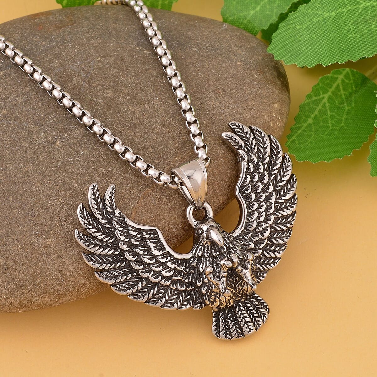 Eagle Men's Pendant Necklace (23.5 Inches) in Black Oxidized Stainless Steel , Tarnish-Free, Waterproof, Sweat Proof Jewelry image number 1