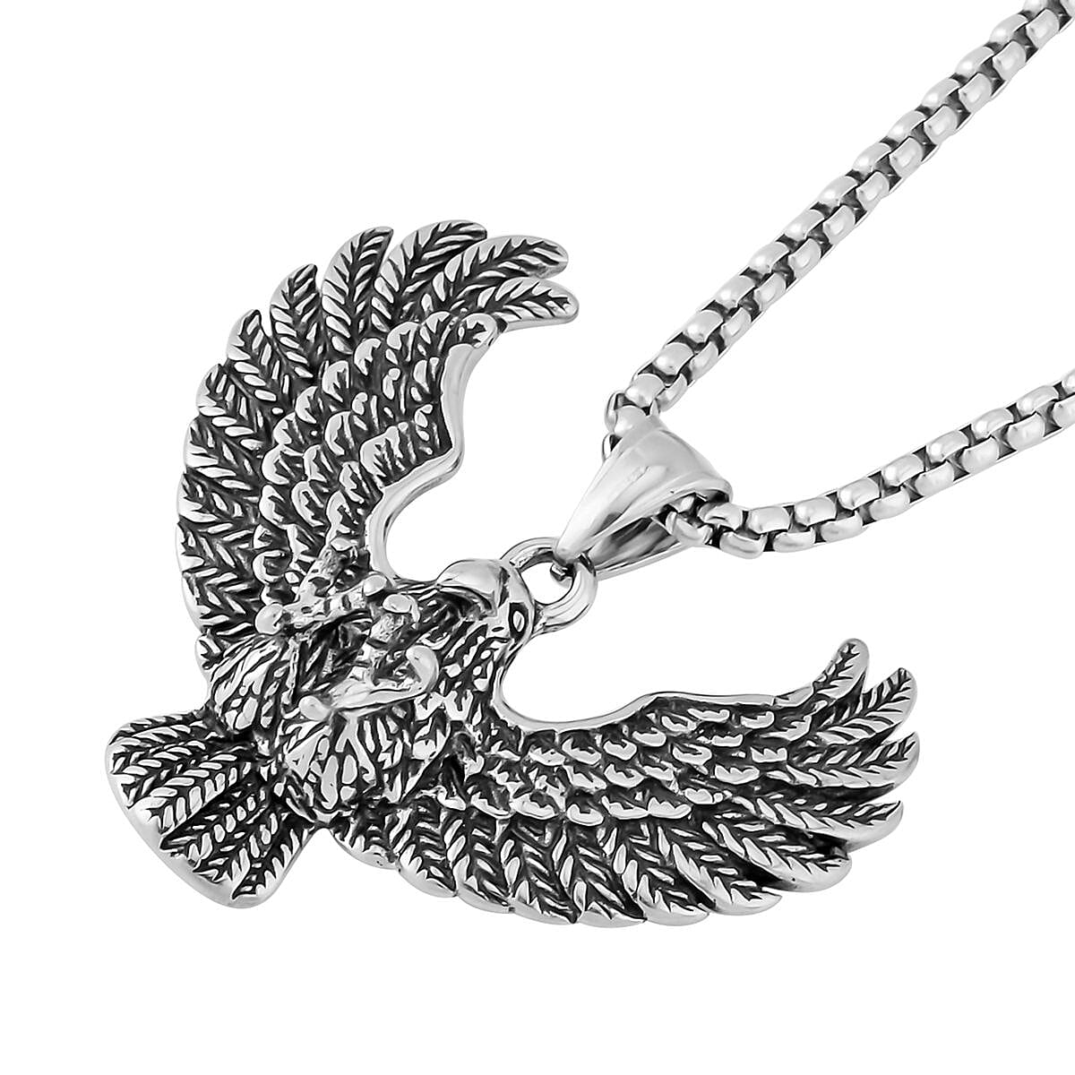 Eagle Men's Pendant Necklace (23.5 Inches) in Black Oxidized Stainless Steel , Tarnish-Free, Waterproof, Sweat Proof Jewelry image number 2