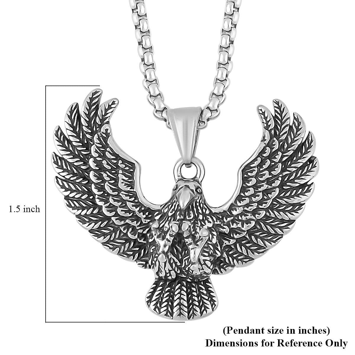 Eagle Men's Pendant Necklace (23.5 Inches) in Black Oxidized Stainless Steel , Tarnish-Free, Waterproof, Sweat Proof Jewelry image number 4