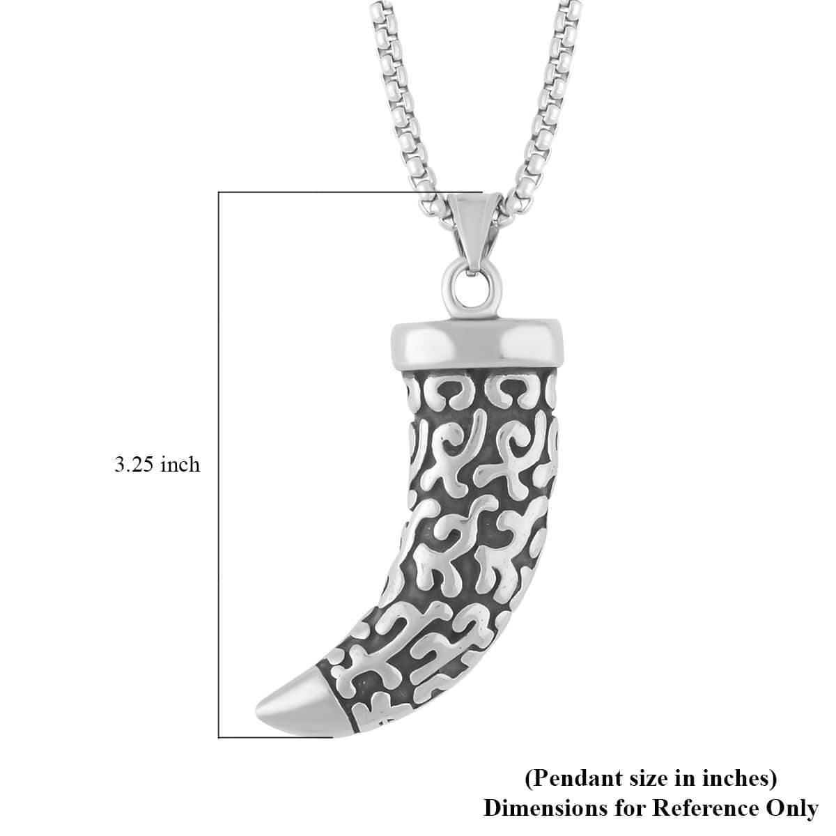 Horn Tusk Men's Pendant Necklace (23.5 Inches) in Black Oxidized Stainless Steel , Tarnish-Free, Waterproof, Sweat Proof Jewelry image number 4