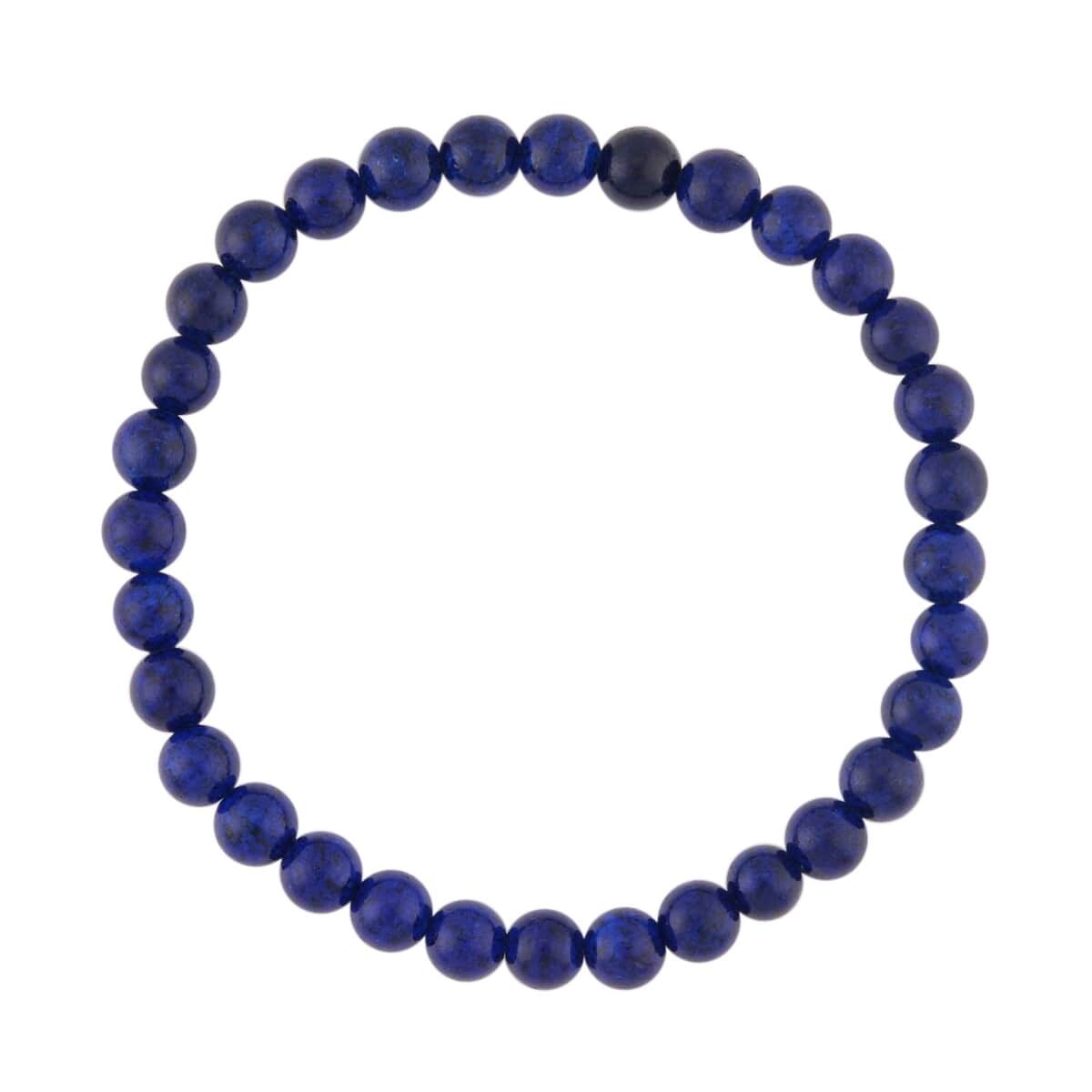 Lapis Lazuli Men's Beaded Stretch Bracelet with Lion Embossed Ring (Size 9.0) in ION Plated YG Stainless Steel 65.00 ctw | Tarnish-Free, Waterproof, Sweat Proof Jewelry image number 5