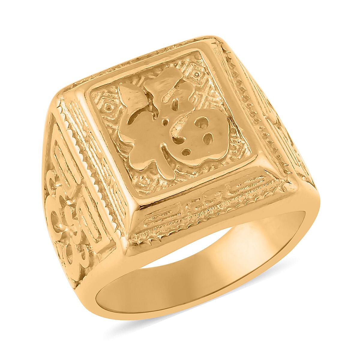 Lapis Lazuli Men's Beaded Stretch Bracelet with Lion Embossed Ring (Size 12.0) in ION Plated YG Stainless Steel 65.00 ctw | Tarnish-Free, Waterproof, Sweat Proof Jewelry image number 2