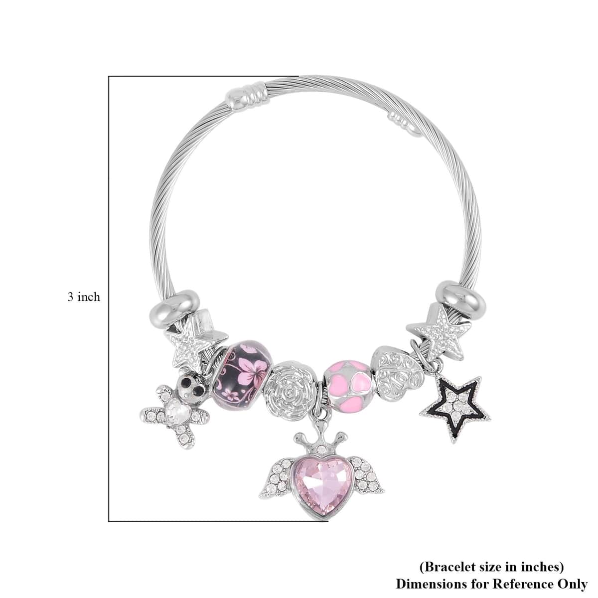 Pink Glass, White & Black Austrian Crystal Bracelet (6.5-7.5In) and Earrings in Silvertone & Stainless Steel , Tarnish-Free, Waterproof, Sweat Proof Jewelry image number 3