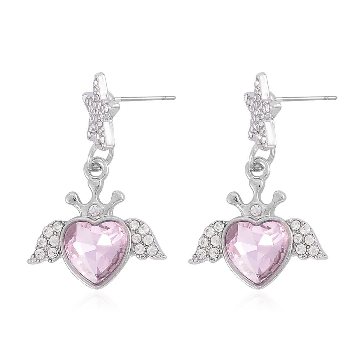 Pink Glass, White & Black Austrian Crystal Bracelet (6.5-7.5In) and Earrings in Silvertone & Stainless Steel , Tarnish-Free, Waterproof, Sweat Proof Jewelry