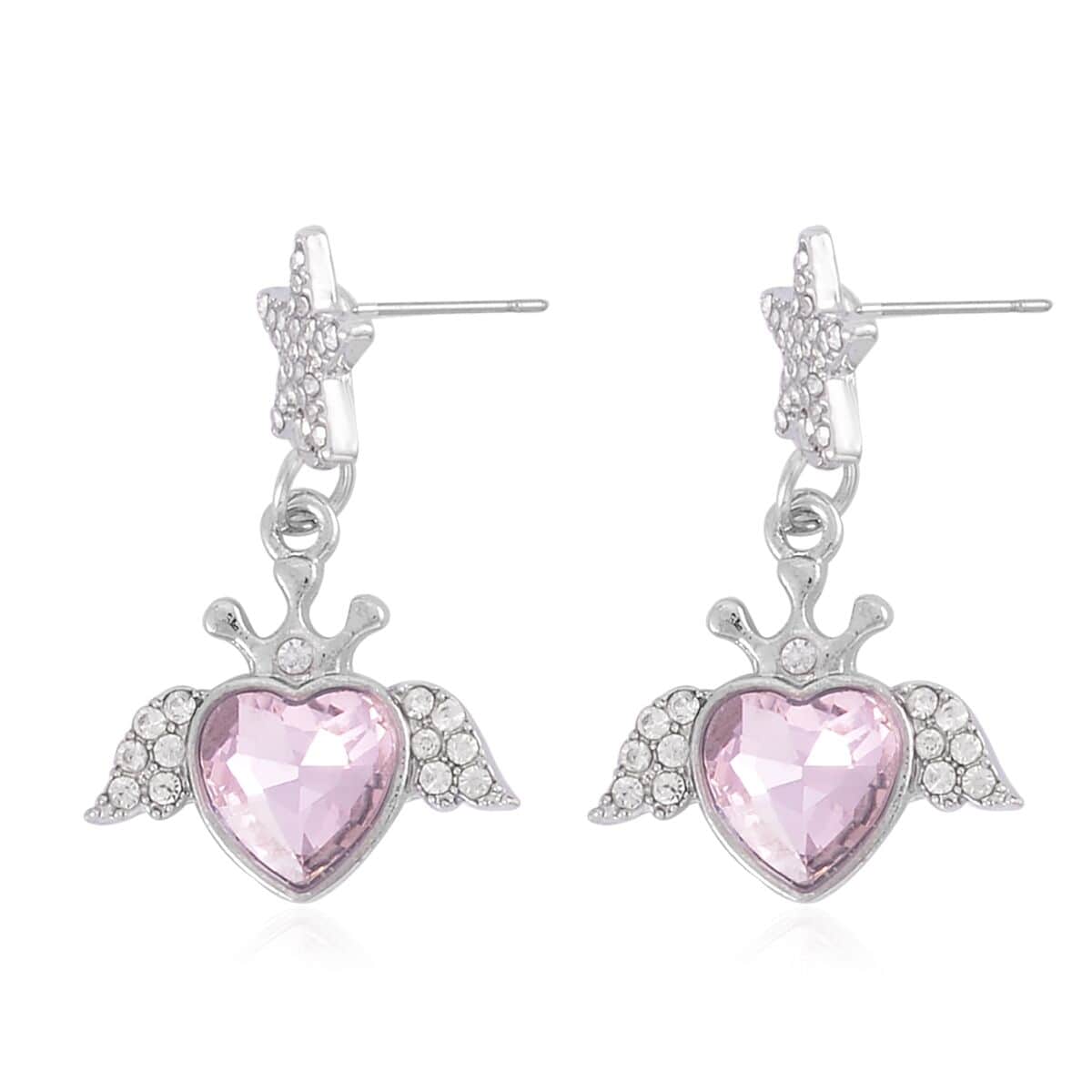 Pink Glass, White & Black Austrian Crystal Bracelet (6.5-7.5In) and Earrings in Silvertone & Stainless Steel , Tarnish-Free, Waterproof, Sweat Proof Jewelry image number 5