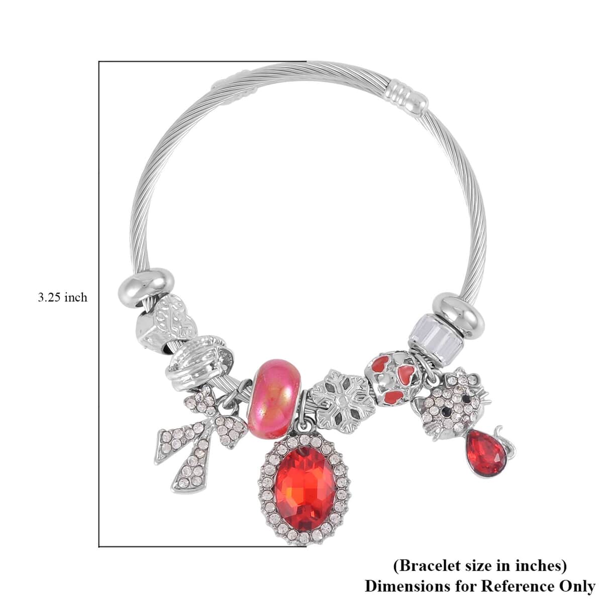 Red & White Glass, White & Black Austrian Crystal Bracelet (6.5-7.5In) and Earrings in Silvertone , Tarnish-Free, Waterproof, Sweat Proof Jewelry image number 3