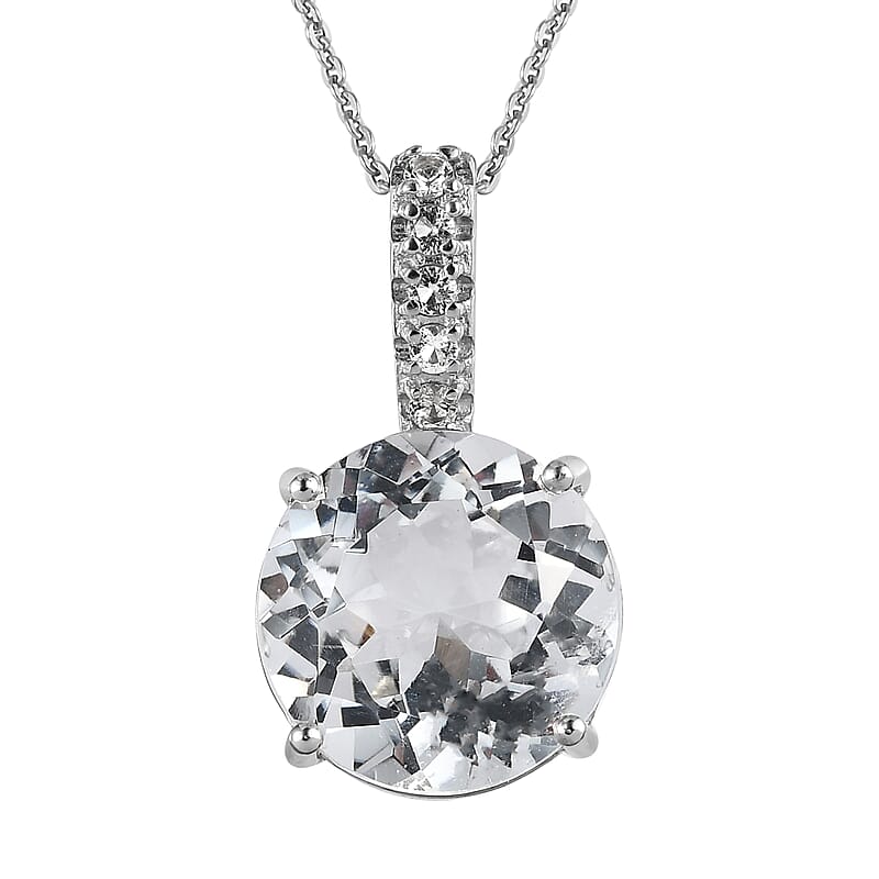 White Topaz Pendant Necklace 20 Inches in Platinum Over Sterling Silver 5.65 ctw
