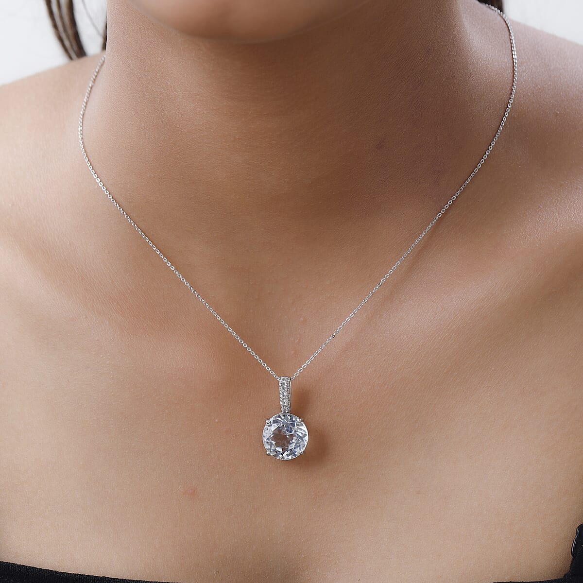 White Topaz Pendant Necklace 20 Inches in Platinum Over Sterling Silver 5.65 ctw image number 2