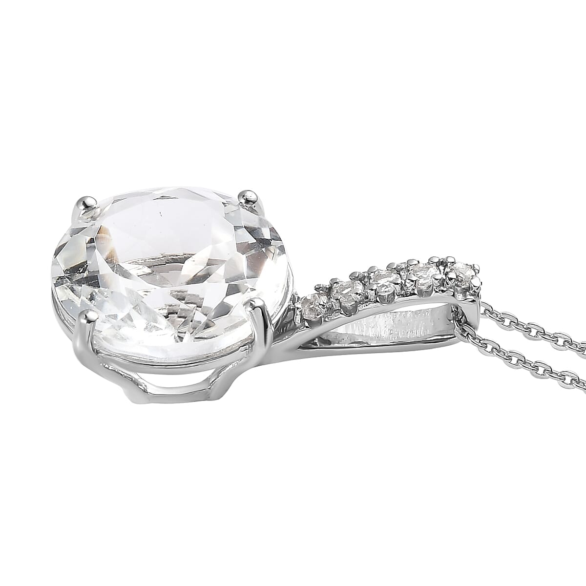 White Topaz Pendant Necklace 20 Inches in Platinum Over Sterling Silver 5.65 ctw image number 3