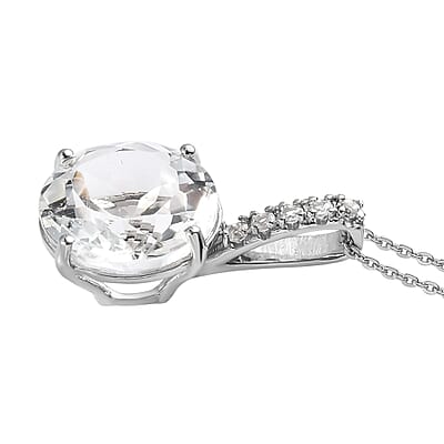 White Topaz Pendant Necklace 20 Inches in Platinum Over Sterling Silver 5.65 ctw